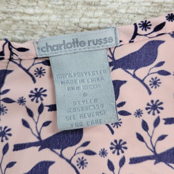 Charlotte Russe Bird Top Womens Small Pink Blue Pleated Back Zipper Round Neck - Picture 2 of 13